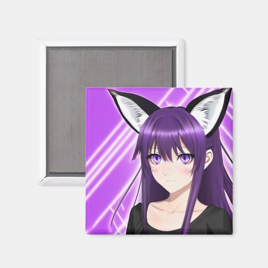 Anime Meisje met Paarse Haar en Ogen Magneet (Voorkant / Achterkant)