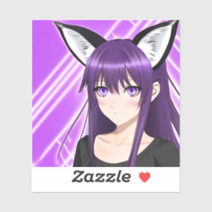 Anime Meisje met Paarse Haar en Ogen Sticker