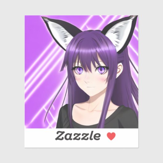 Anime Meisje met Paarse Haar en Ogen Sticker (Vel)