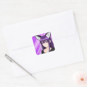Anime Meisje met Paarse Haar en Ogen Vierkante Sticker (Envelop)