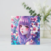  anime meisje met Paarse haren Kaart (Staand voorkant)