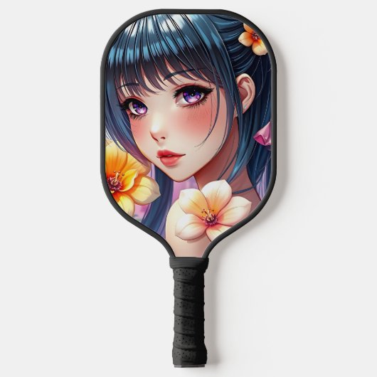  anime meisje met Paarse ogen gepersonaliseerd Pickleball Paddle (Voorkant)