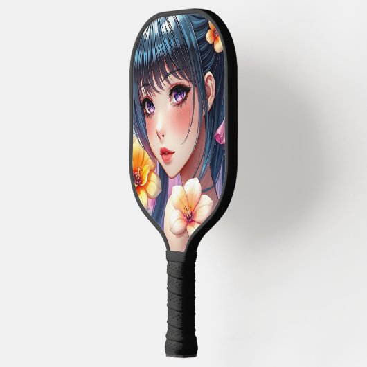  anime meisje met Paarse ogen gepersonaliseerd Pickleball Paddle (Links)