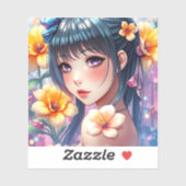  anime meisje met Paarse ogen Sticker (Vel)