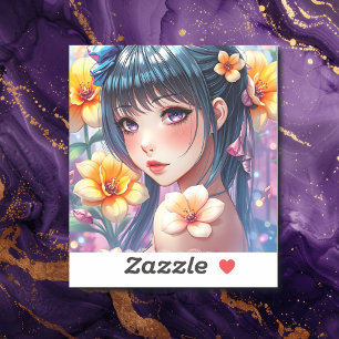 anime meisje met Paarse ogen Sticker