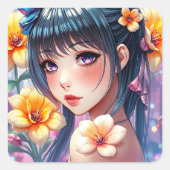 anime meisje met Paarse ogen Vierkante Sticker (Voorkant)