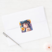  anime meisje met Paarse ogen Vierkante Sticker (Envelop)