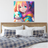 Anime Meisje met Puppy Canvas Afdruk (Insitu (Slaapkamer))