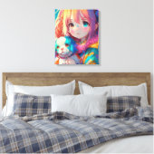 Anime Meisje met Puppy Canvas Afdruk (Insitu (Slaapkamer))