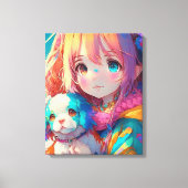 Anime Meisje met Puppy Canvas Afdruk (Voorkant)