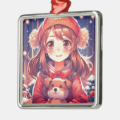 Anime Meisje met Puppy en Oor Muffs Metalen Ornament (Links)
