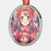  Anime Meisje met Puppy en Oor Muffs Metalen Ornament (Links)
