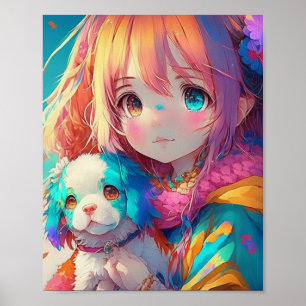 Anime Meisje met Puppy Poster