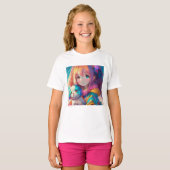 Anime Meisje met Puppy T-shirt (Voorkant volledig)