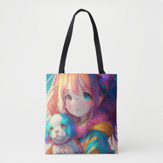 Anime Meisje met Puppy Tote Bag (Voorkant)