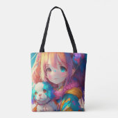Anime Meisje met Puppy Tote Bag (Achterkant)