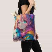 Anime Meisje met Puppy Tote Bag (Dichtbij)