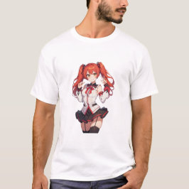 Anime meisje met rood haar t-shirt