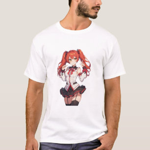 Anime meisje met rood haar t-shirt