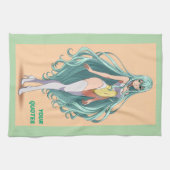 Anime meisje met turquoise haar theedoek (Horizontaal)