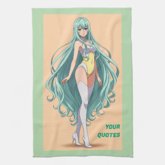 Anime meisje met turquoise haar theedoek