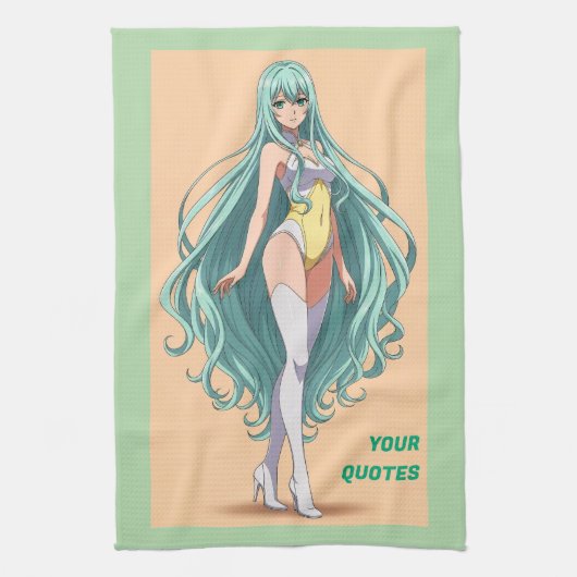 Anime meisje met turquoise haar theedoek (Verticaal)