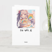 Anime meisje met verjaardagstaart en kleurplaat kaart (Achterkant)
