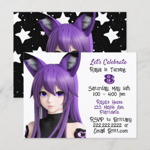 Anime meisje met vosoorband verjaardagsfeestje  briefkaart