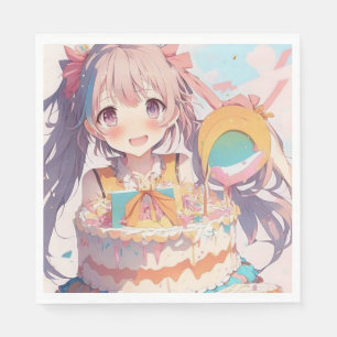 Anime meisje met whimistische verjaardag servet