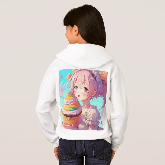 Anime Meisje met Whimsical Cupcake (Achterkant volledig)