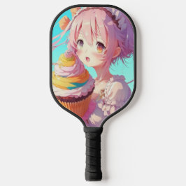 Anime Meisje met Whimsical Cupcake Pickleball Paddle