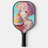 Anime Meisje met Whimsical Cupcake Pickleball Paddle (Achterkant)