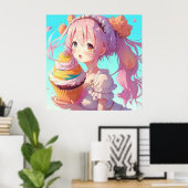 Anime Meisje met Whimsical Cupcake Poster (Thuiskantoor)
