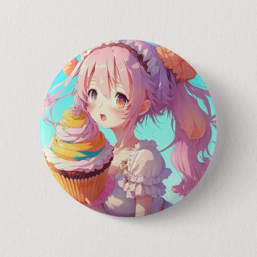Anime Meisje met Whimsical Cupcake Ronde Button 5,7 Cm (Voorkant)