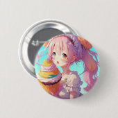 Anime Meisje met Whimsical Cupcake Ronde Button 5,7 Cm (Voorkant /achterkant)