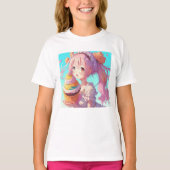 Anime Meisje met Whimsical Cupcake T-shirt (Voorkant)