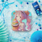Anime Meisje met Whimsical Cupcake Verjaardag Papieren Bordje (Feest)