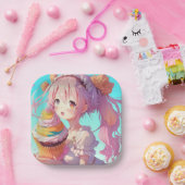 Anime Meisje met Whimsical Cupcake Verjaardag Papieren Bordje (Feest)