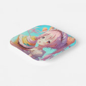 Anime Meisje met Whimsical Cupcake Verjaardag Papieren Bordje (Gebogen)