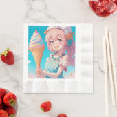 Anime Meisje met Whimsical Ice Cream Cone Verjaard Servet (Insitu)