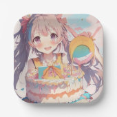 Anime Meisje met Whimsical Verjaardag Papieren Bordje (Voorkant)