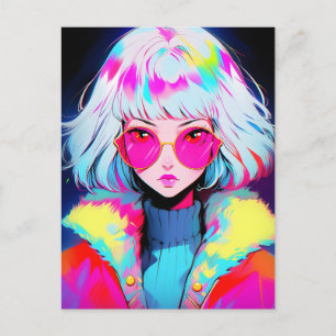 Anime meisje moderne kleurrijke kunst briefkaart
