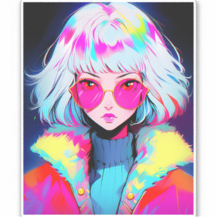 Anime meisje moderne kleurrijke kunst sticker