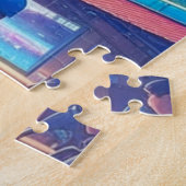Anime meisje onder een ufo in de stad legpuzzel (Zijkant)
