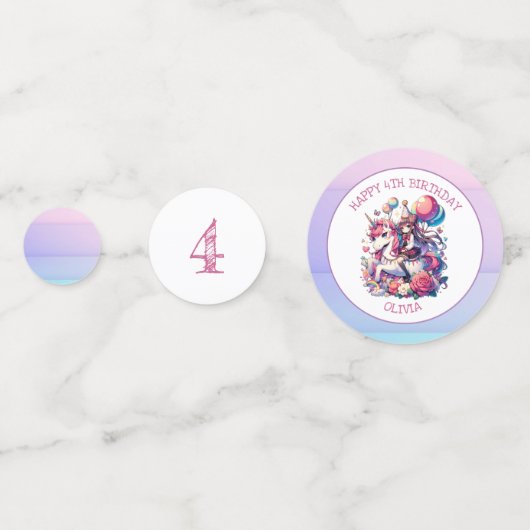 Anime Meisje op Eenhoorn Verjaardag Gepersonalisee Confetti (Voorkanten)