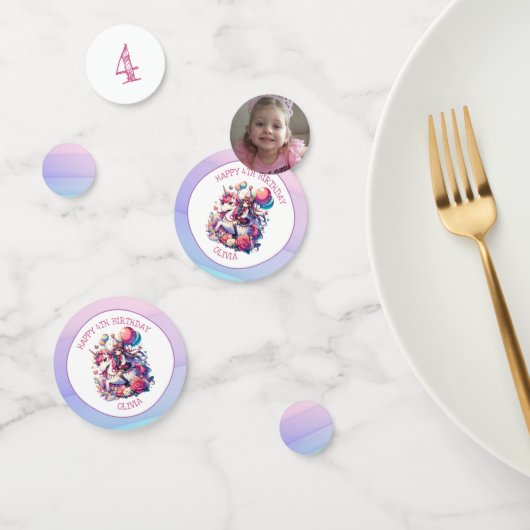 Anime Meisje op Eenhoorn Verjaardag Gepersonalisee Confetti (Groep)