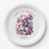 Anime Meisje op Eenhoorn Verjaardag Gepersonalisee Papieren Bordje (Voorkant)