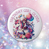 Anime Meisje op Eenhoorn Verjaardag Gepersonalisee Ronde Button 5,7 Cm