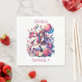 Anime Meisje op Eenhoorn Verjaardag Gepersonalisee Servet (Insitu)