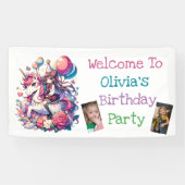 Anime Meisje op Eenhoorn Verjaardag Gepersonalisee Spandoek (Horizontaal)